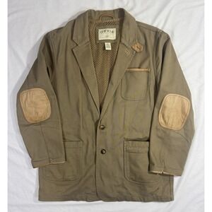 Orvis Jacket Mens Size 44R Beige Zambezi Safari Leather Trim Chore Utility